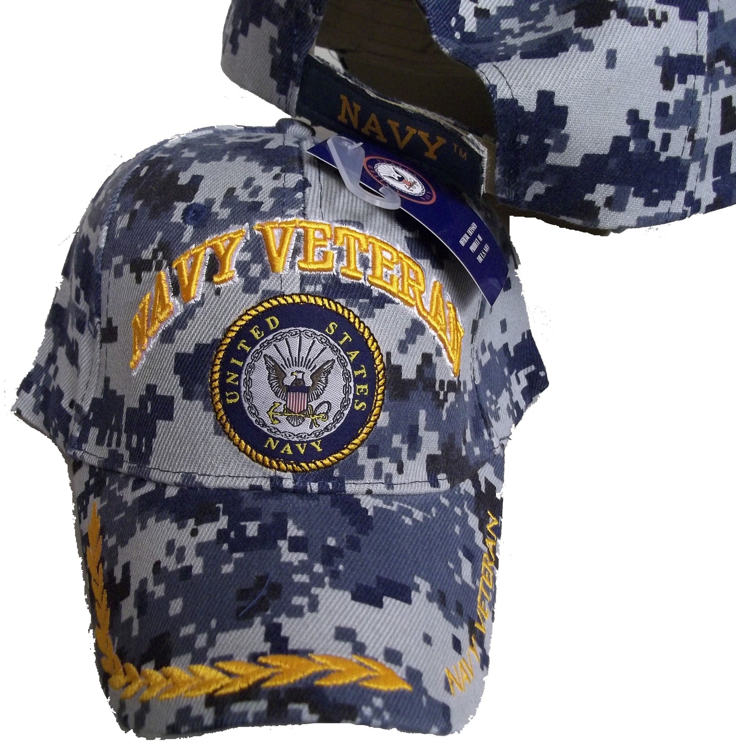 CrazyCoolBuys Usa Navy Veteran Baseball Style Embroidered Hat Blue Camo Cap Vet Us Naval