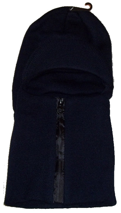 CrazyCoolBuys Navy Blue / Grey Easy Zip Down Knit Visor Ski Face Mask Zipper Up Balaclava Winter Hat