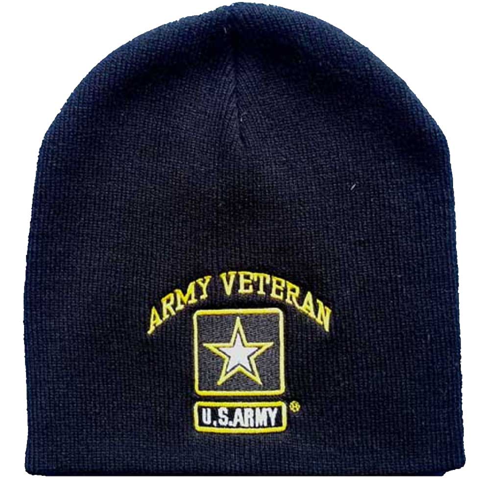 CrazyCoolBuys 8" Black Us Army Veteran Star Embroidered Winter Beanie Skull Cap Toboggan Hat