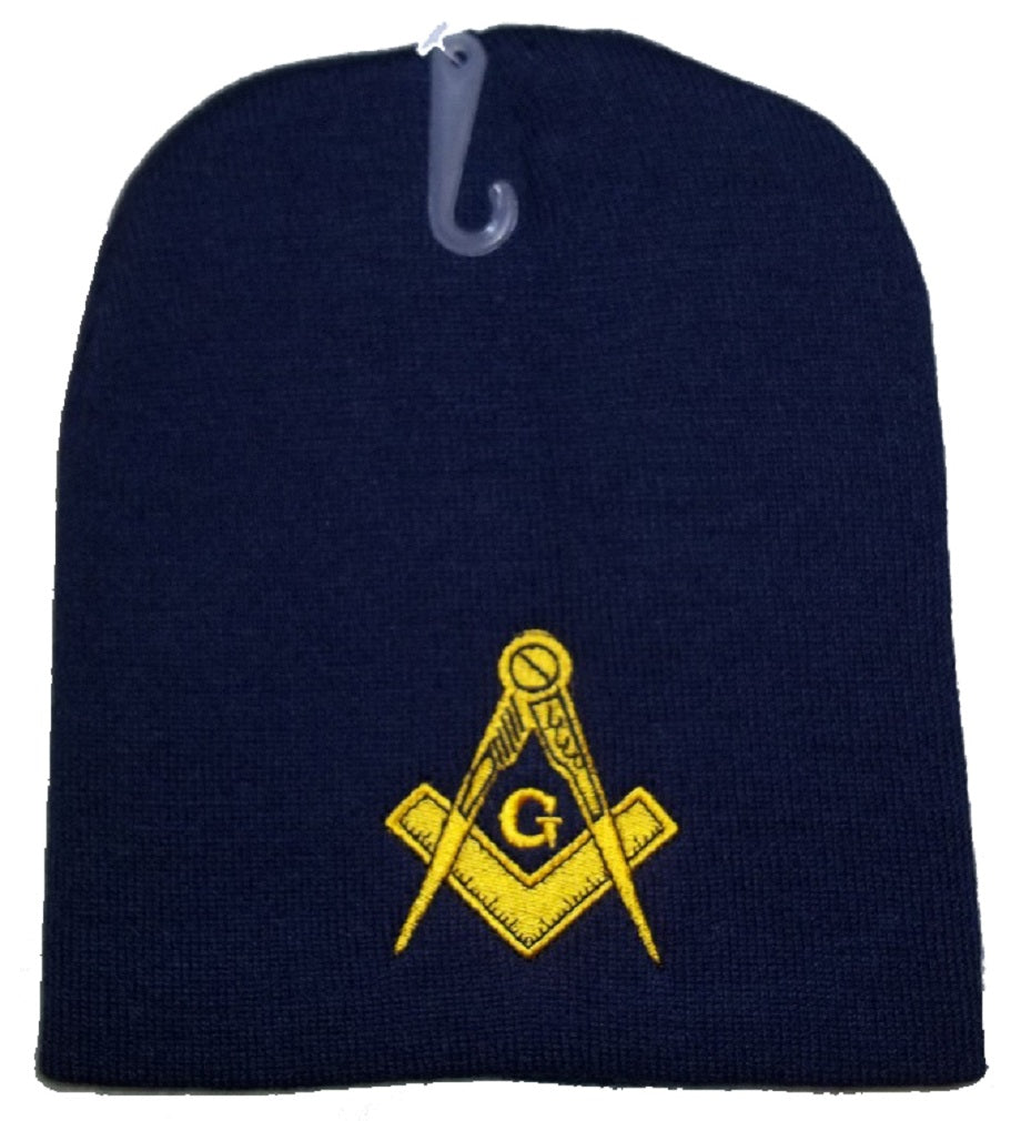 CrazyCoolBuys 8" Navy Blue Freemason Masonic Embroidered Winter Beanie Skull Cap Toboggan Mason Hat