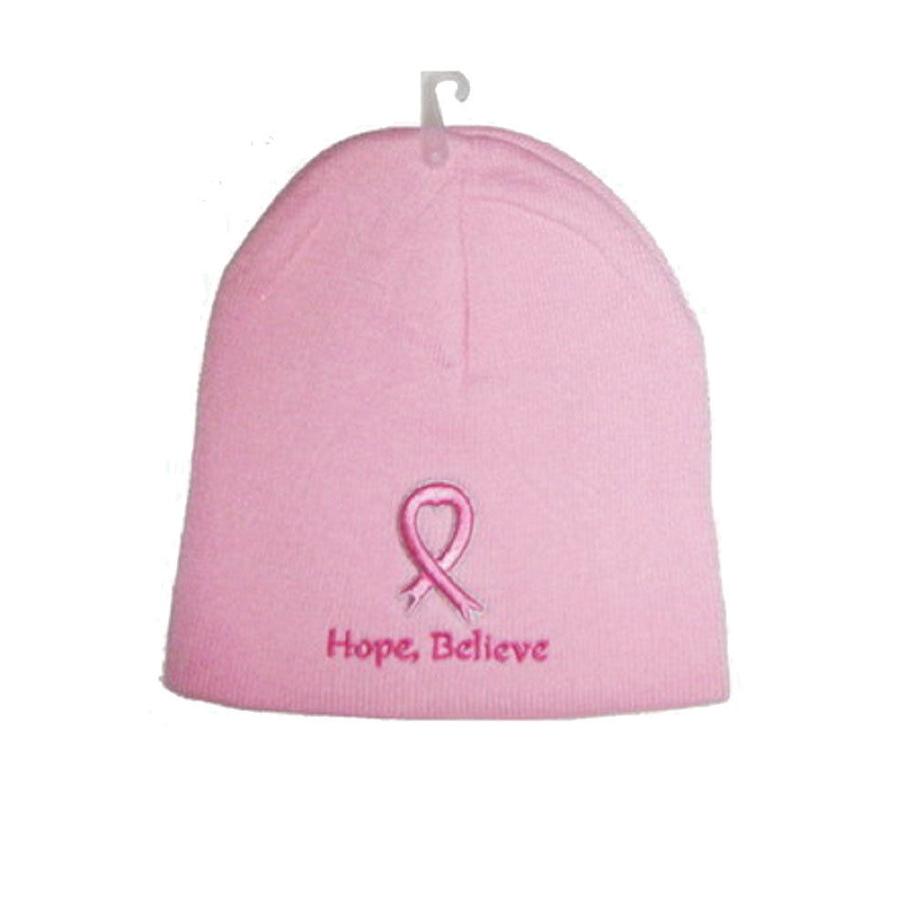 CrazyCoolBuys 8" Pink Ribbon Embroidered Winter Beanie Skull Cap Breast Cancer Hat