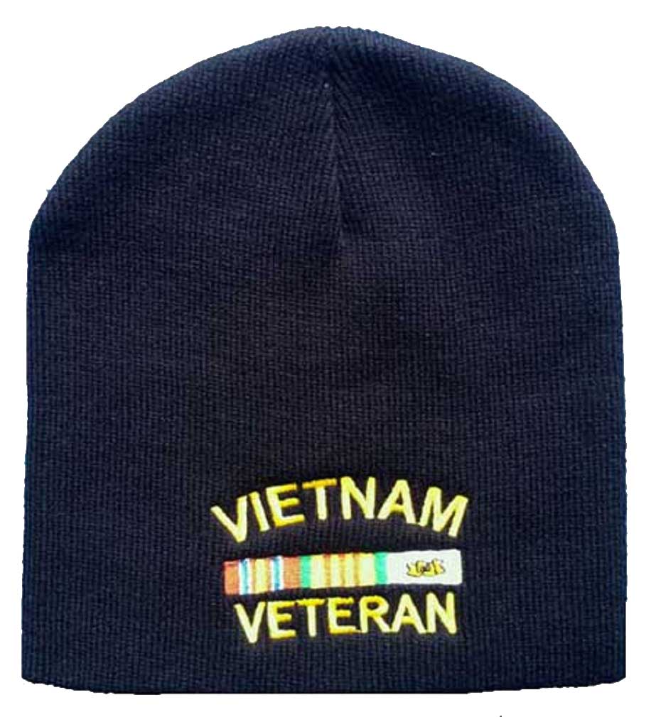 CrazyCoolBuys 8" Black Vietnam Veteran Embroidered Winter Beanie Skull Cap Toboggan Hat