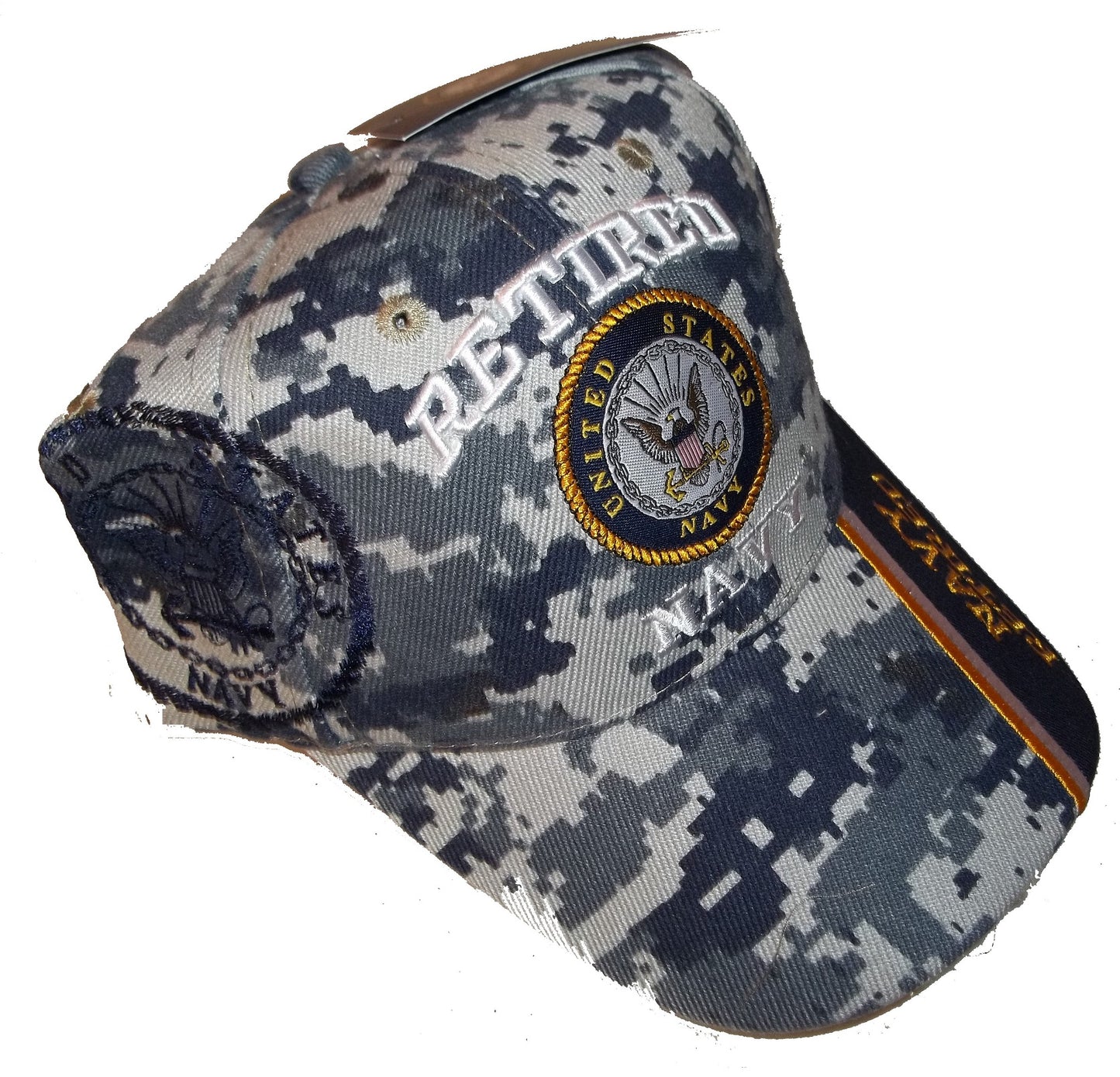 CrazyCoolBuys Usa Retired Navy Baseball Style Embroidered Hat Blue Camo Cap Vet Us Veteran