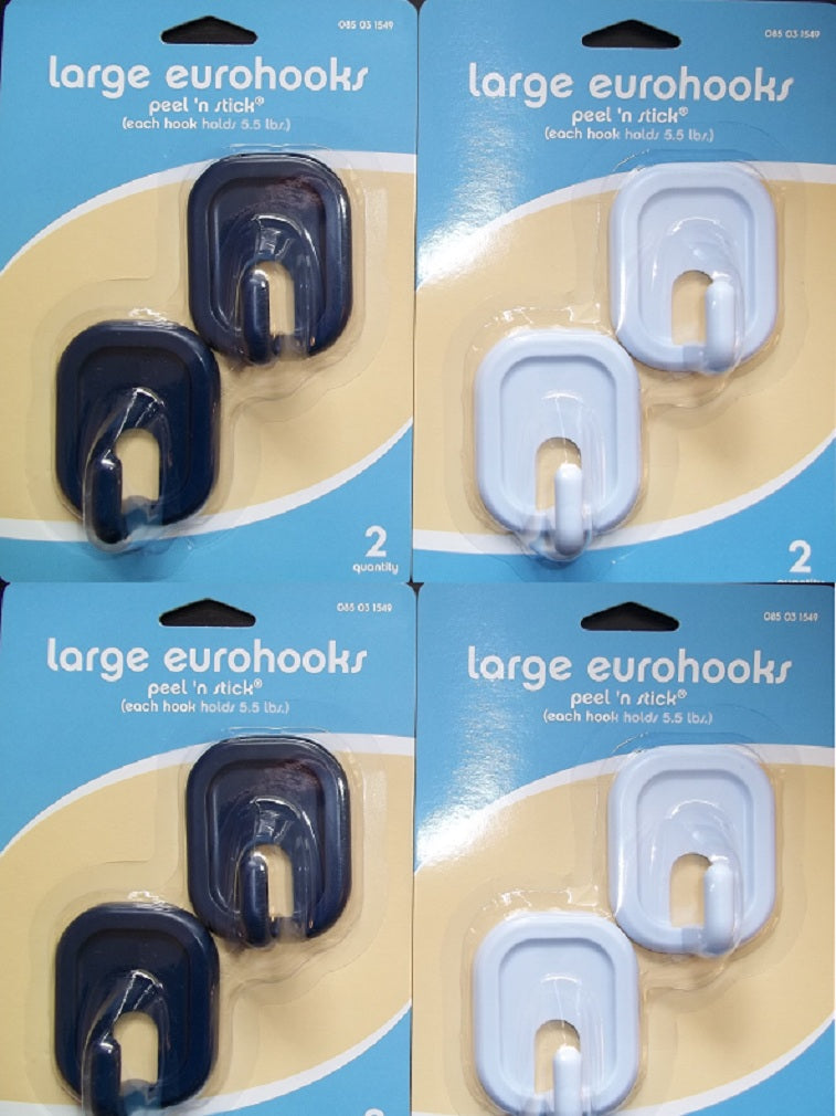 CrazyCoolBuys 8Pk 2.25"X1.75" Homz Peel N Stick Large Eurohooks Bathroom Clip Towel Holder