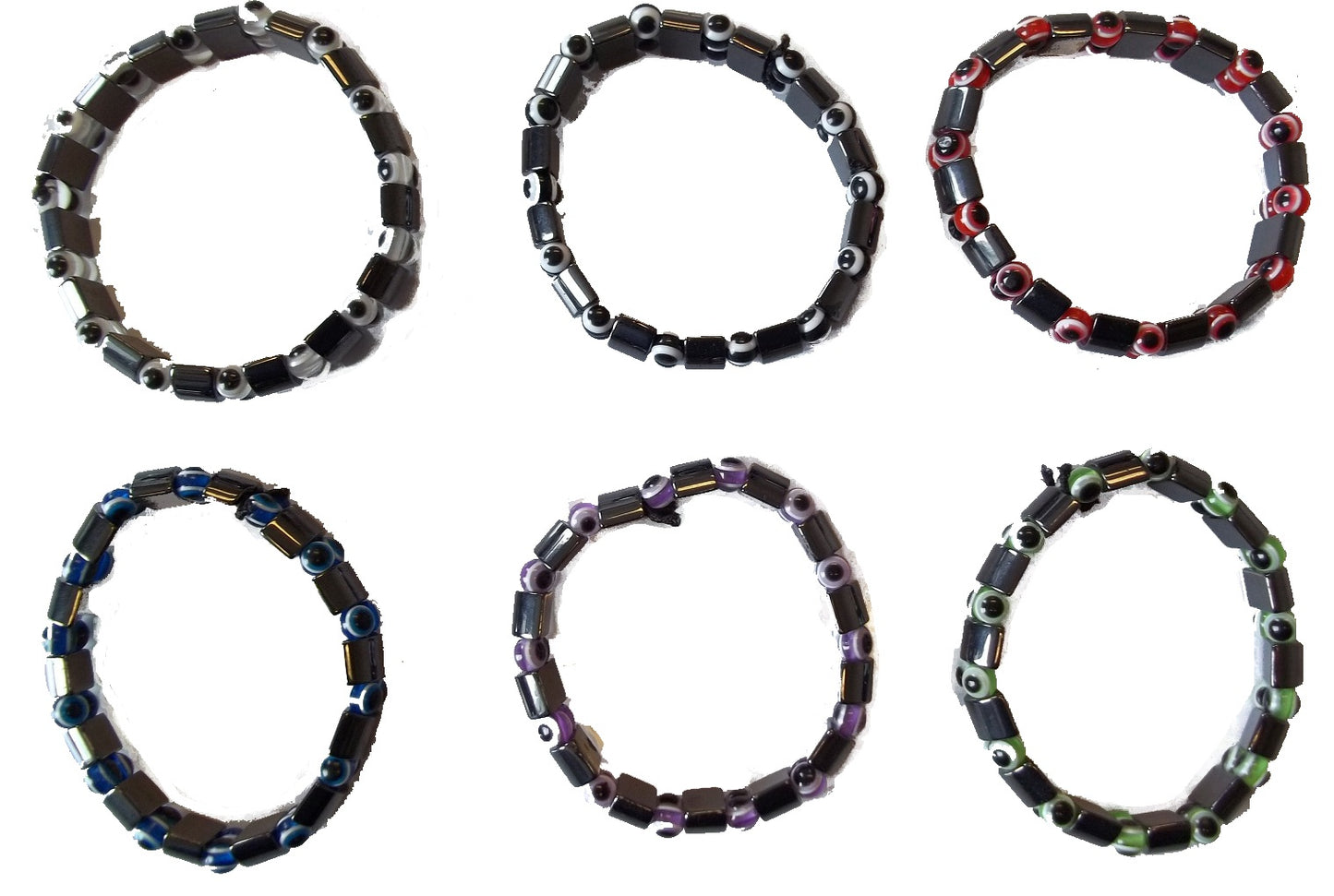 CrazyCoolBuys 6Pc Set Assorted Color Evil Eye Good Luck Spirit Magnetic Bracelets Voodoo