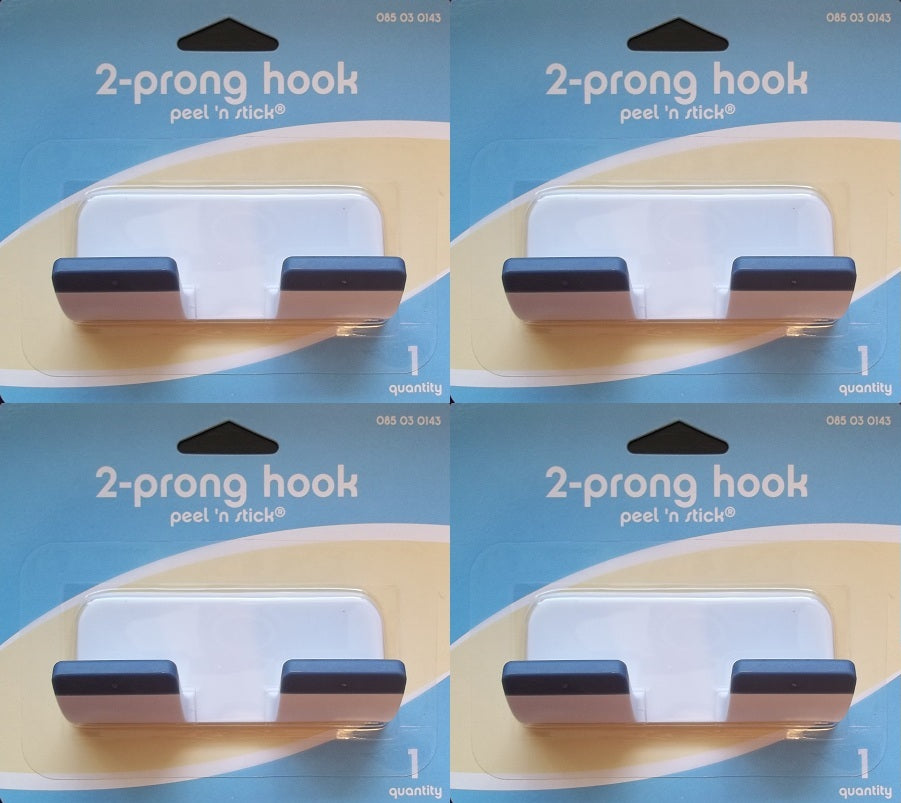 CrazyCoolBuys 4Pk 3.5"X1.5" Homz Peel N Stick 2 Prong Hooks Bathroom Clip Towel Holder