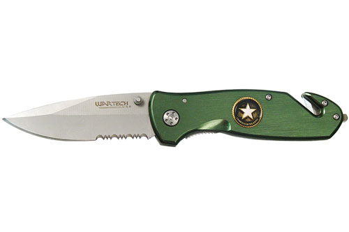 8" TACTICAL WARTECH USA ARMY GREEN RESCUE KNIFE pocket folding