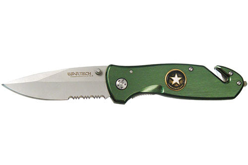CrazyCoolBuys 8" Tactical Wartech Usa Army Green Rescue Knife Pocket Folding