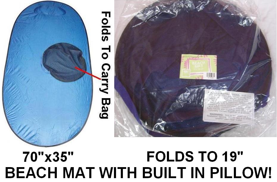 CrazyCoolBuys 70X35 Nylon Beach Mat W/ Built In Pillow & Carry Bag Picnic Sun Outdoor Sand