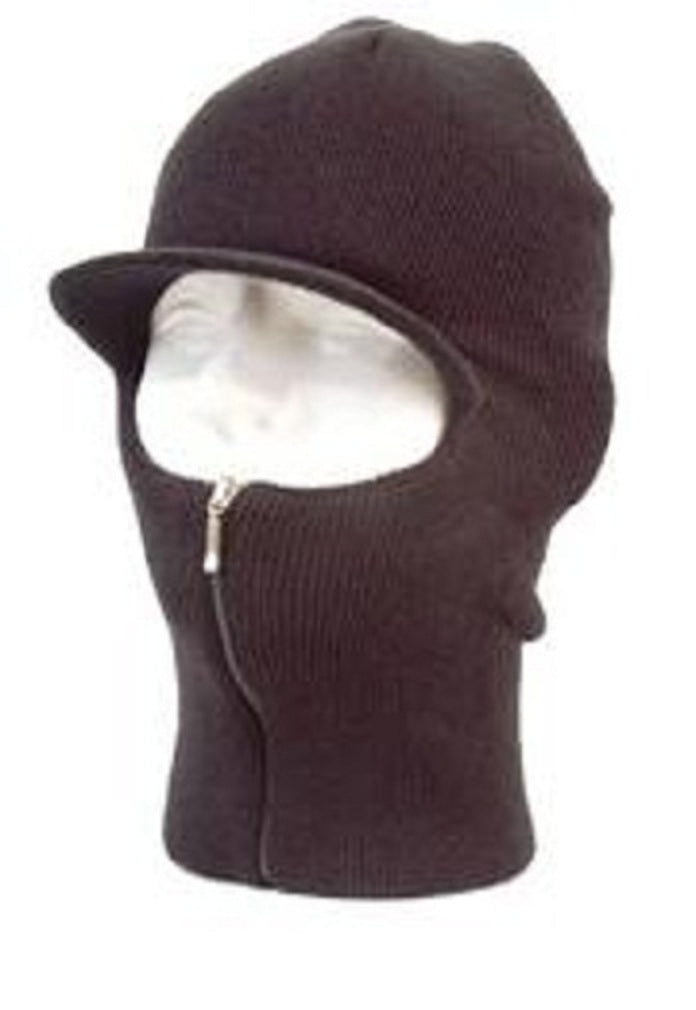 CrazyCoolBuys Easy Zip Down Knit Visor Black Ski Face Mask Zipper Up Balaclava Winter Hat