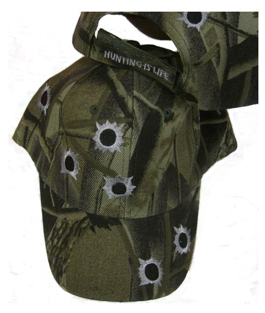CrazyCoolBuys Camo Gunshot Bullet Hole Hunting Is Life Adjustable Hat Hunters Baseball Cap