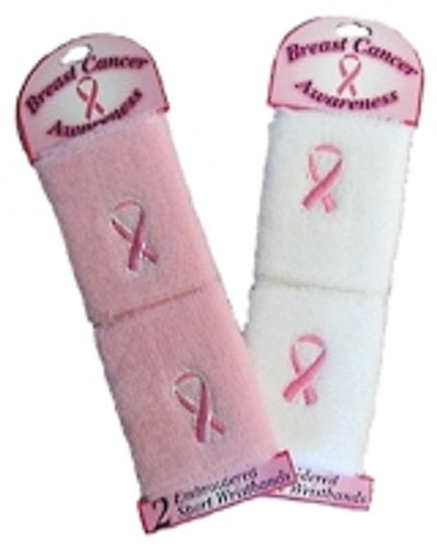 CrazyCoolBuys 4Pc Breast Cancer Awareness Pink Ribbon Wrist Sweat Band Sport Bracelet White