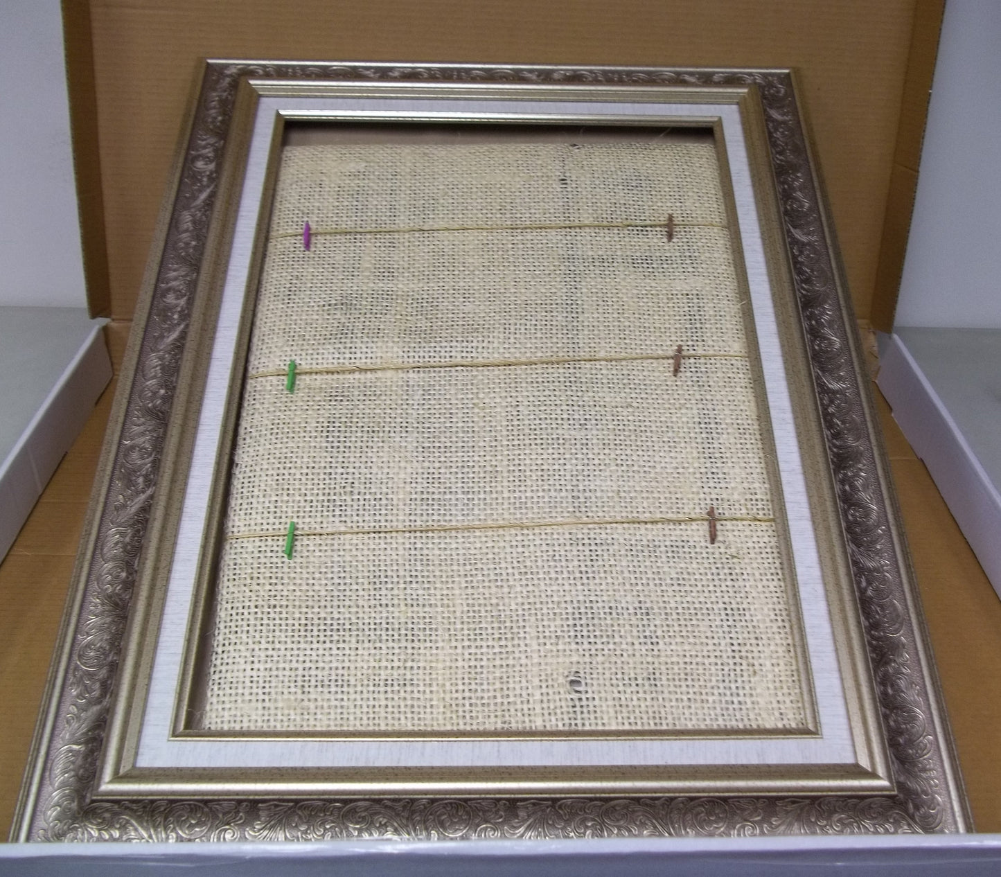 CrazyCoolBuys 28" X 22" Burlap Hanging Photo Memory Board Picture Frame Metal Gold