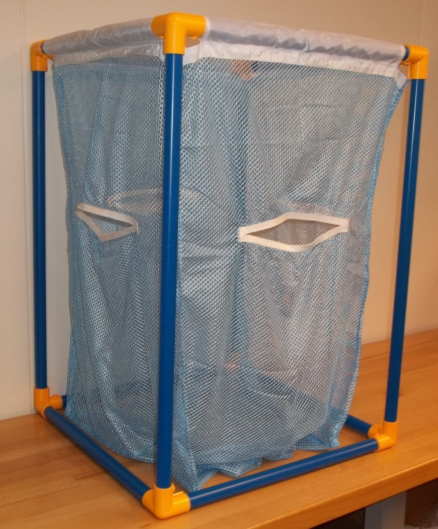 CrazyCoolBuys 31" X 21" X 21" Plastic Tubing Mesh Yellow & Blue Large Toy Storage Bin Box
