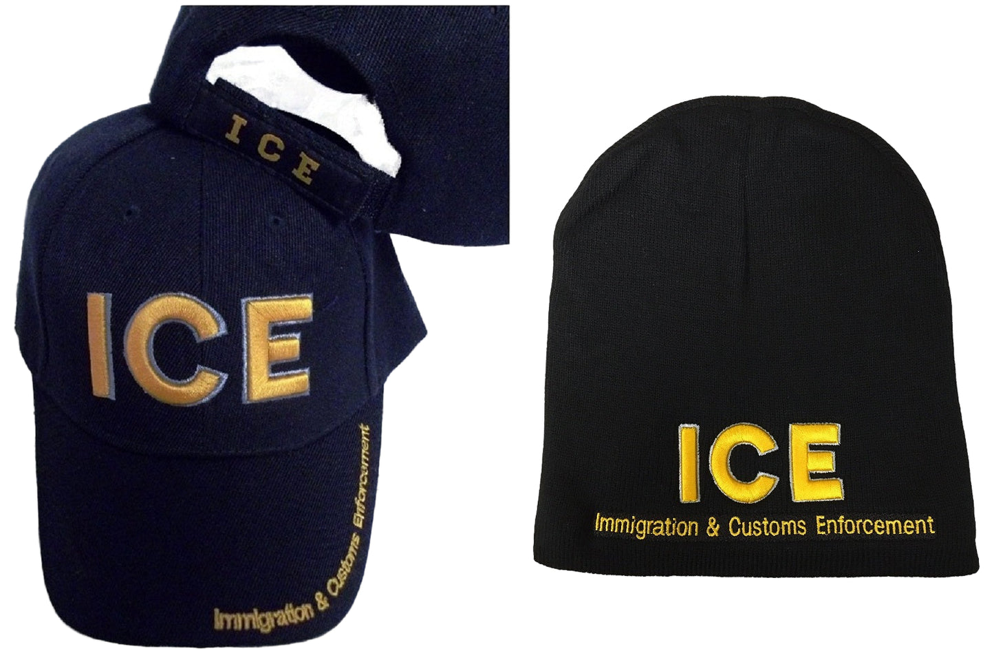 CrazyCoolBuys Ice Immigration & Customs Enforcement Hat Baseball Style Embroidered Ball Cap & Knit Beanie Hat