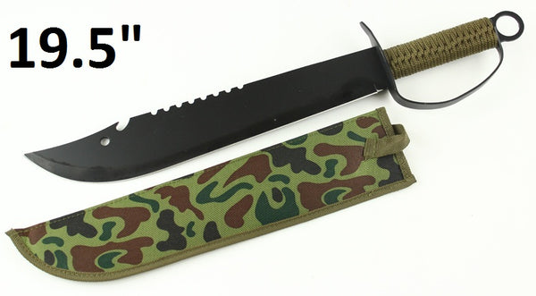 19.5" GREEN CORDED HANDLE CAMO MACHETE KNIFE jungle tactical camouflage