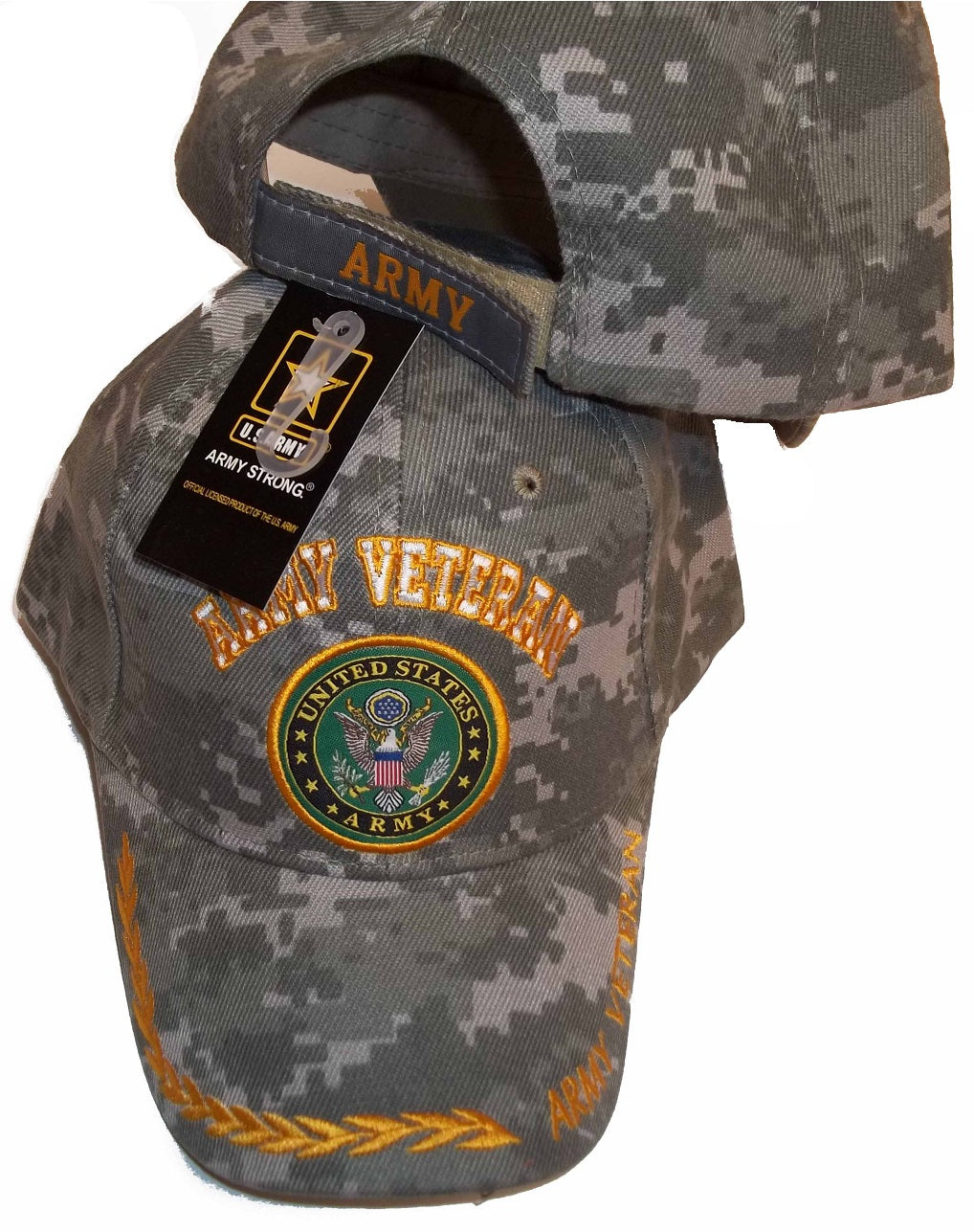 UNITED STATES ARMY VETERAN CAMO EMBROIDERED BASEBALL CAP usa vet seal hat