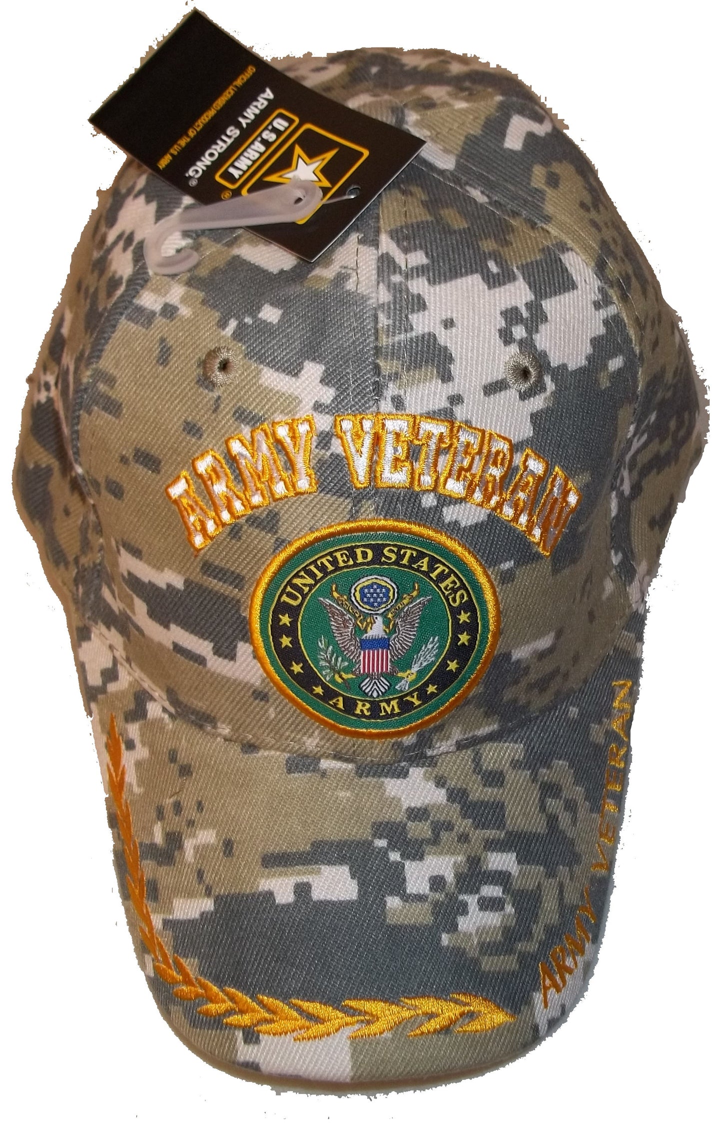 UNITED STATES ARMY VETERAN CAMO EMBROIDERED BASEBALL CAP usa vet seal hat