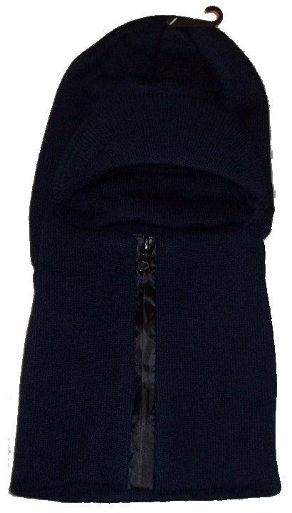 NAVY BLUE / GREY EASY ZIP DOWN KNIT VISOR SKI FACE MASK zipper up balaclava winter hat