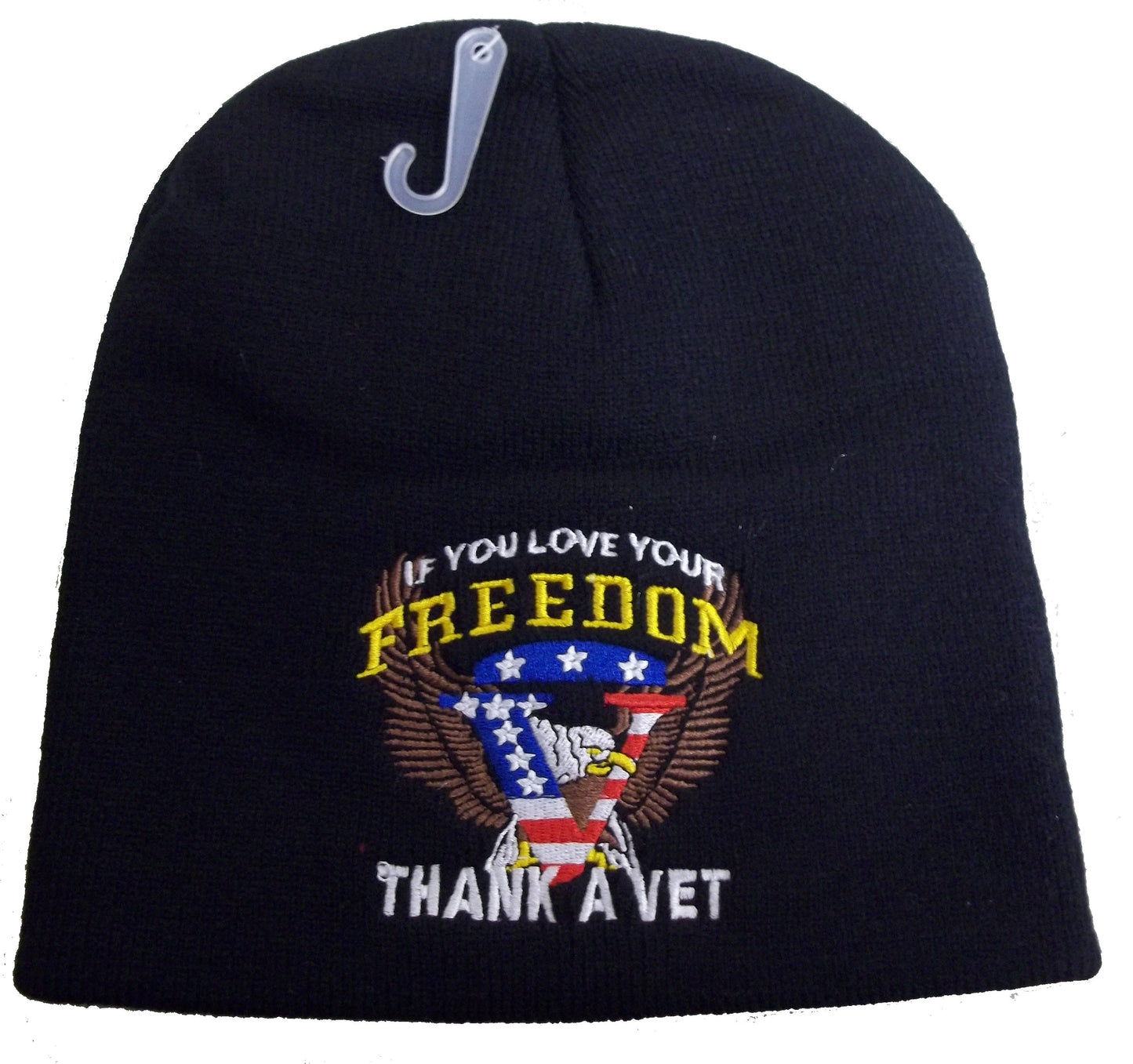 8" IF YOU LOVE YOUR FREEDOM THANK A VET BEANIE HAT veteran cap skull usa flag eagle military