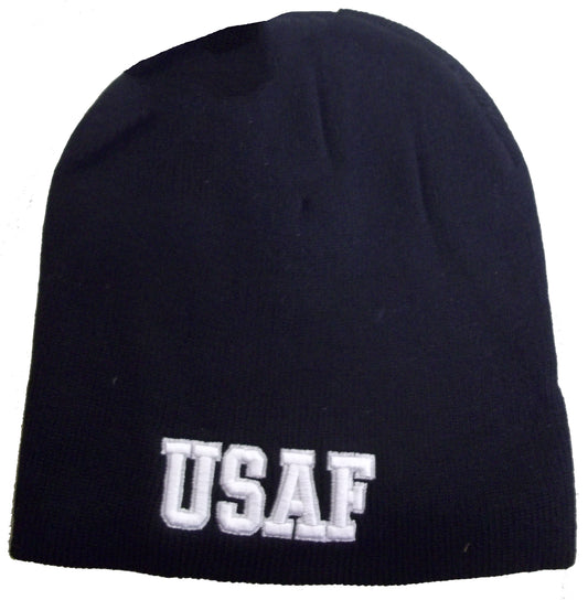 8" USAF BLACK OFFICIALLY LICENSED BLUE EMBROIDERED BEANIE HAT cap skull air force
