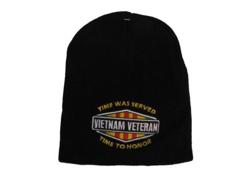 8" BLACK VIETNAM VETERAN TIME SERVED HONOR WINTER BEANIE SKULL CAP hat