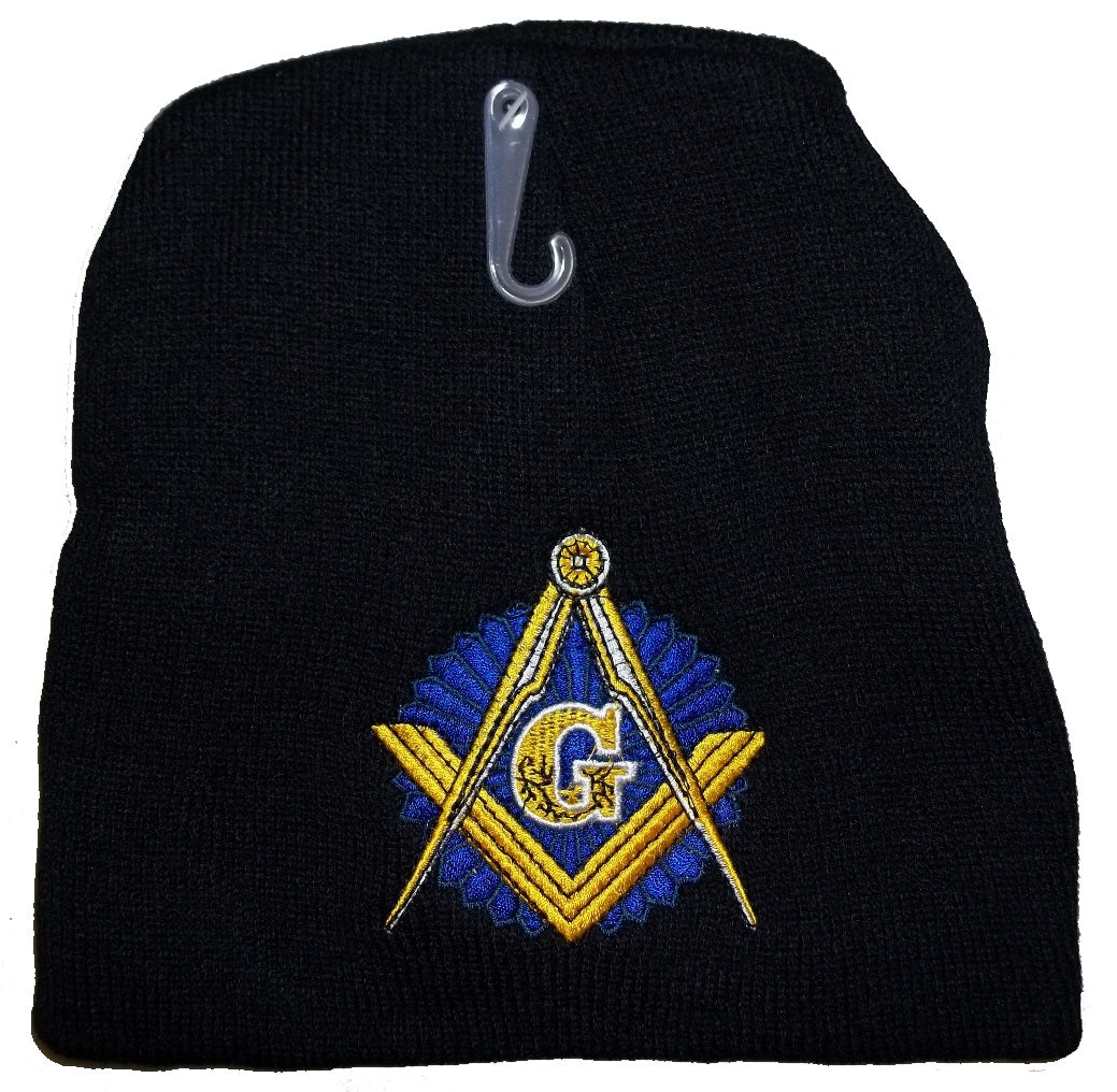 8" BLACK FREEMASON MASONIC EMBROIDERED WINTER BEANIE SKULL CAP toboggan mason hat
