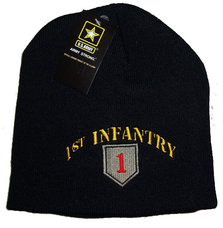 8" BLACK USA 1st INFANTRY EMBROIDERED WINTER BEANIE SKULL CAP toboggan hat