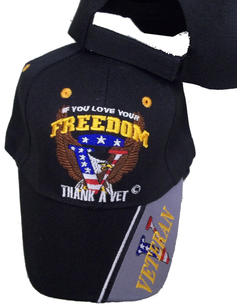 LOVE YOUR FREEDOM THANK A VET EMBROIDERED BASEBALL HAT eagle flag usa cap