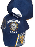 USA RETIRED NAVY BASEBALL STYLE EMBROIDERED HAT blue ball cap vet us veteran
