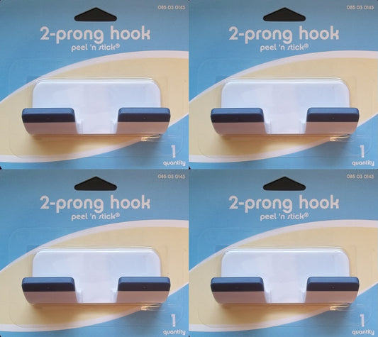 4pk 3.5"x1.5" HOMZ PEEL N STICK 2 PRONG HOOKS bathroom clip towel holder