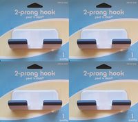 4pk 3.5"x1.5" HOMZ PEEL N STICK 2 PRONG HOOKS bathroom clip towel holder