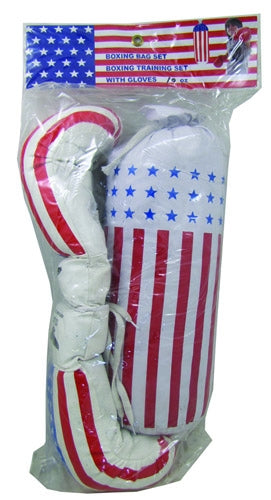 USA FLAG COLOR BOXING GLOVES & PUNCHING BAG TRAINING SET red white blue