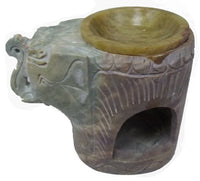 HAND CARVED ELEPHANT SOAP STONE INCENSE OIL TEA LIGHT HOLDER CANDLE BURNER