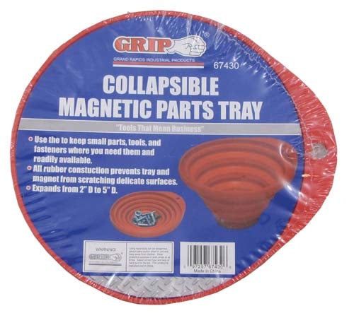 GRIP Collapsible 2" to 5" Retractable Rubber Magnetic Storage Parts Tray Red