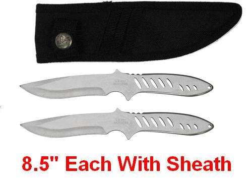 2pc 8.5" SILVER ARMY RANGERS BLACK THROWING KNIVES thrower knife