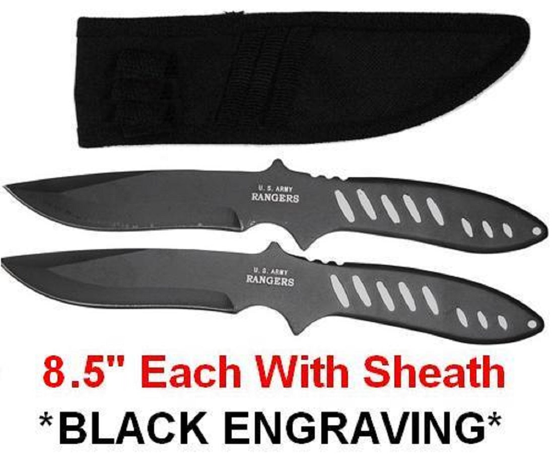 2pc 8.5" ARMY RANGERS BLACK THROWING KNIVES thrower knife