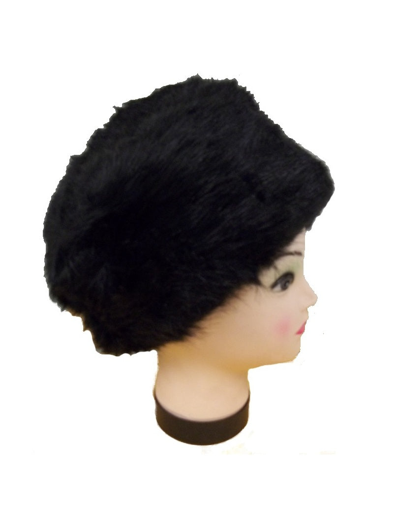 Black Faux All Fur Beanie Skull Cap Ladies Hat Winter Fashion Womans Women