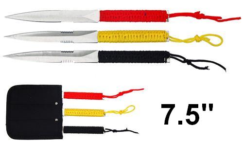 3pc CORD WRAP FANTASY RAINBOW THROWING KNIVES thrower knife stealth speed